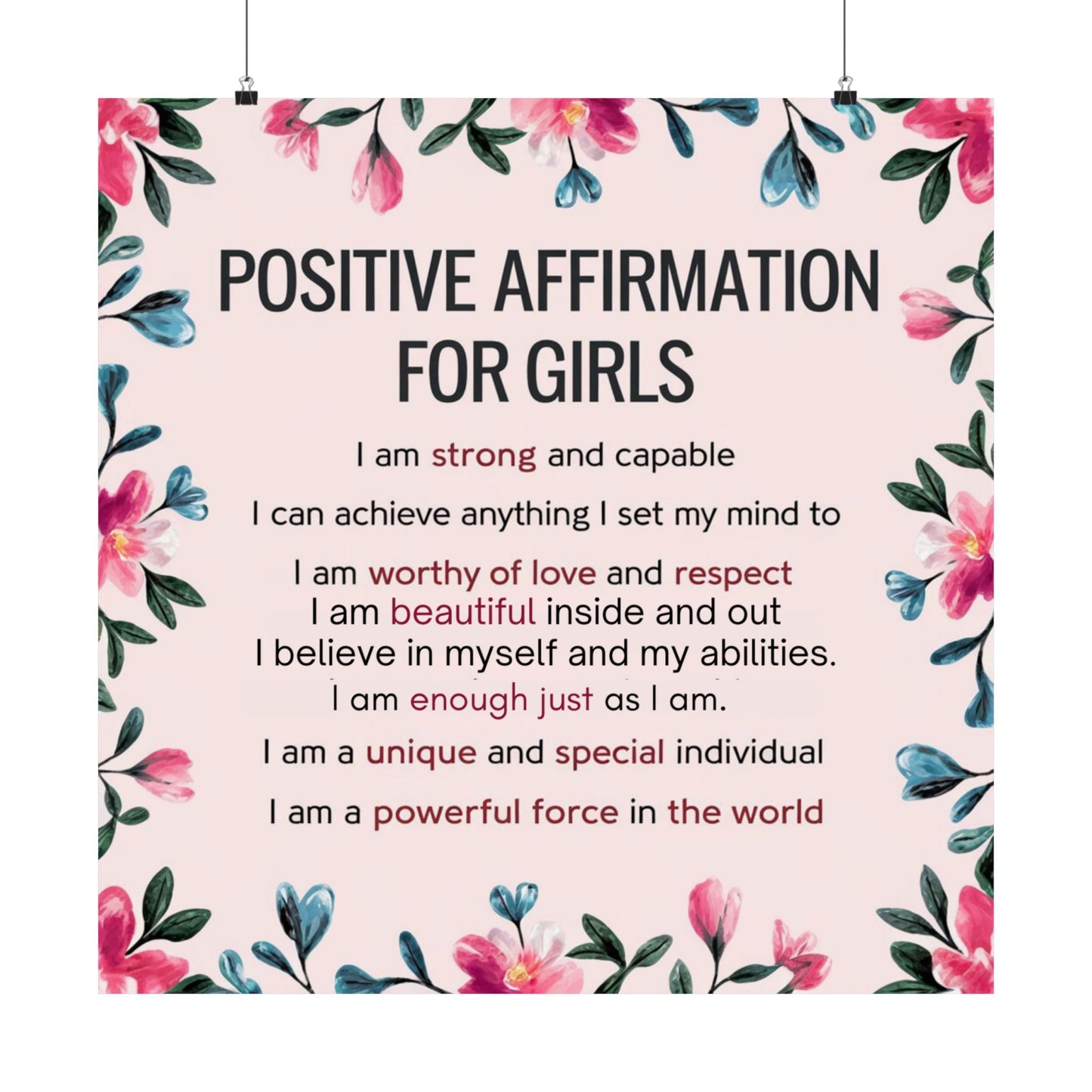 Positive Affirmation Poster for Girls