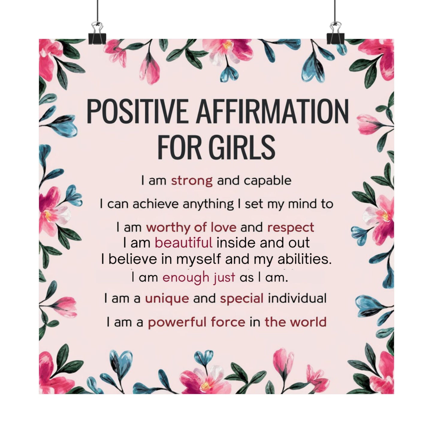 Positive Affirmation Poster for Girls